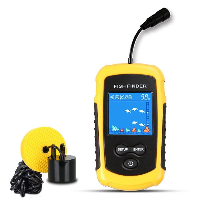 Fishing Boat Depth Finder - ABUE-カヤックポータブル魚探知機水ハンドヘルド魚探知機ソナーキャスタブルカヤックボート魚探知機トランスデューサー釣りLCDディスプレイ