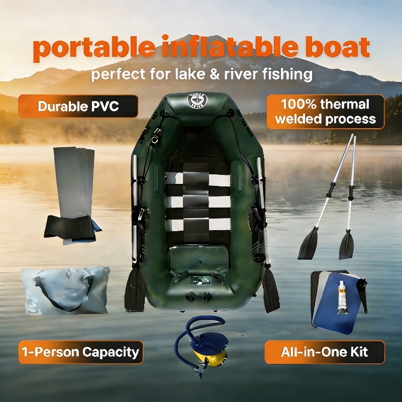 Fishing Boat Oar - 1人乗り釣り用ボート格安インフレータブルローイングカヤックポータブル折りたたみカヌーディンギー水上バイク（オールとポンプ付き）