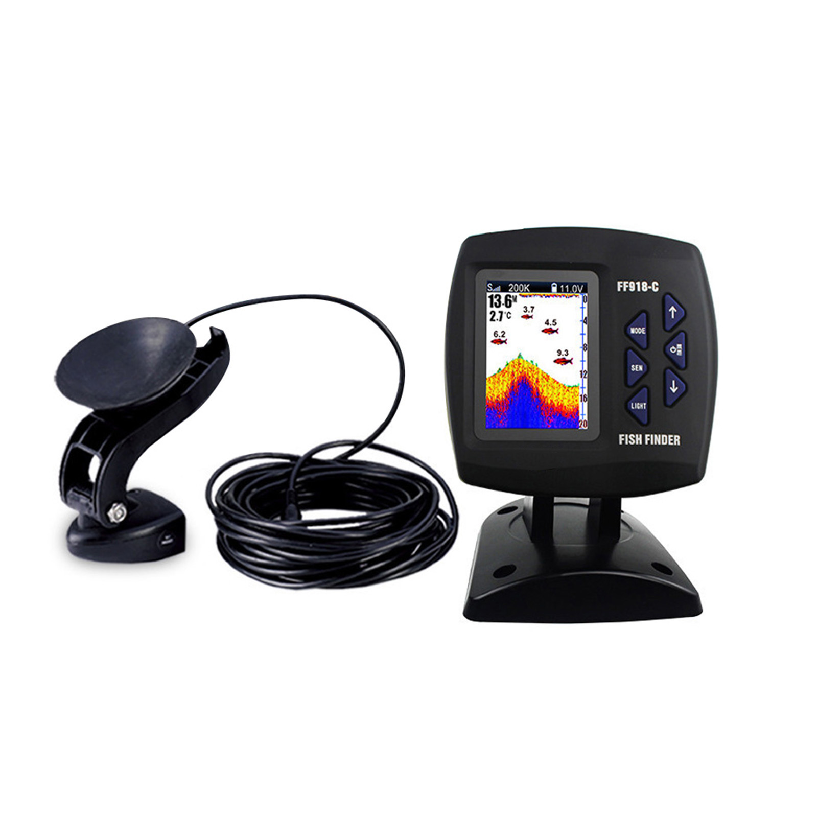 カラースクリーン有線魚群探知機デュアル周波数 328ft/1 - Fishing Boat Depth Finder のレビューと価格