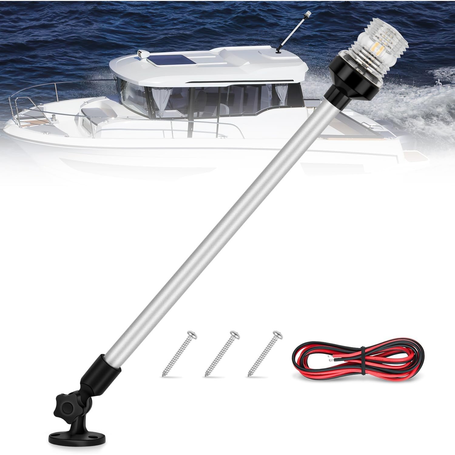 ニライトマリンボート船尾灯24インチホワイト折りたたみ式アン - Fishing Boat Navigation Light のレビューと価格